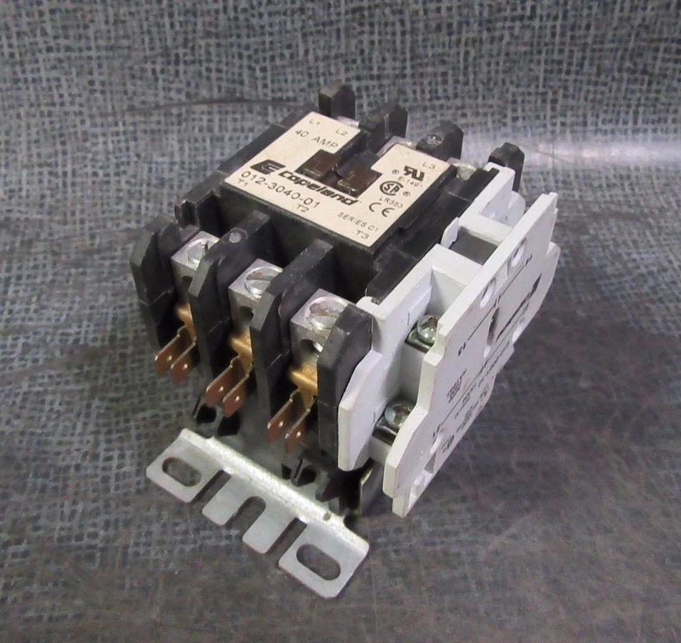 Used COPELAND CONTACTOR 40 AMP 600 VAC 3 PHASE 20 HP 104-120V COIL MODEL: 012-3040-01