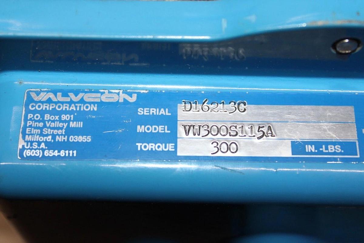 Used VALVCON ACTUATOR VW300S115A 300 IN-LBS 115 VAC 0.6 AMP 10 SEC CYCLE **WARRANTY**