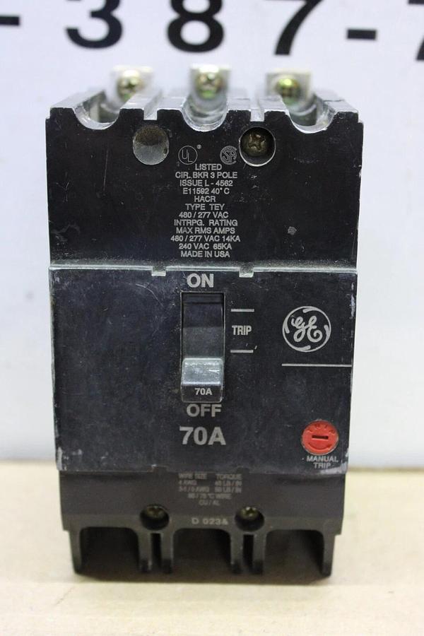 Used GE HACR TEY CIRCUIT BREAKER E11592 70 AMP 3-POLE 480/277 VAC **WARRANTY**