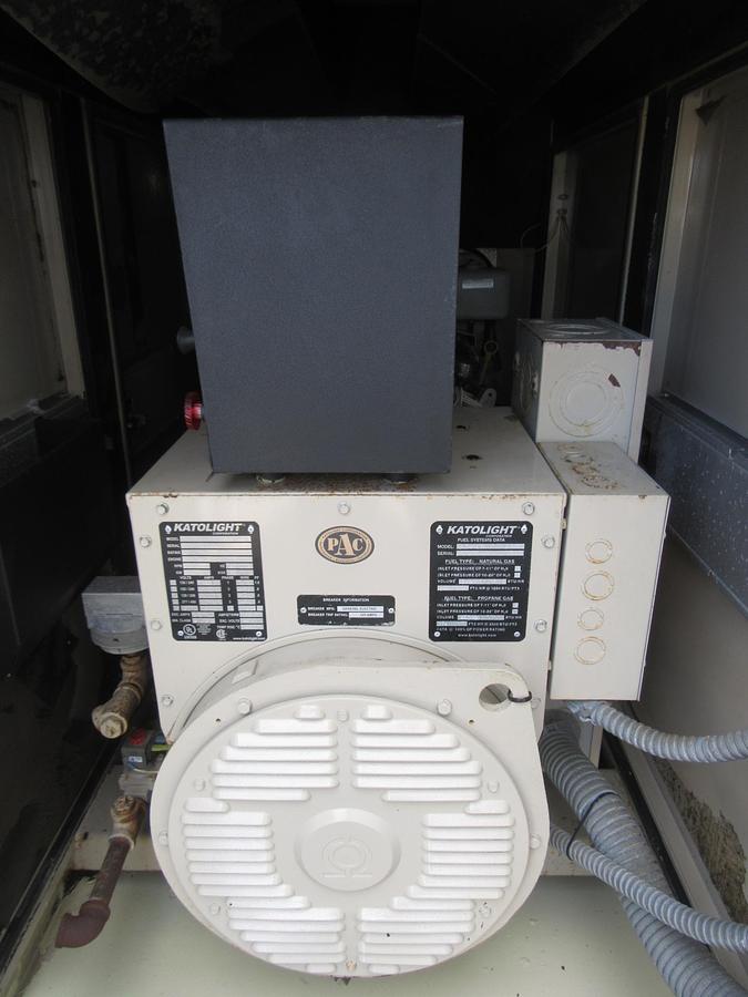 Used 30 KW NATURAL GAS PROPANE GENERATOR KATOLIGHT 120/240V RE-CONNECTABLE 667 HRS VIDEO WE SHIP