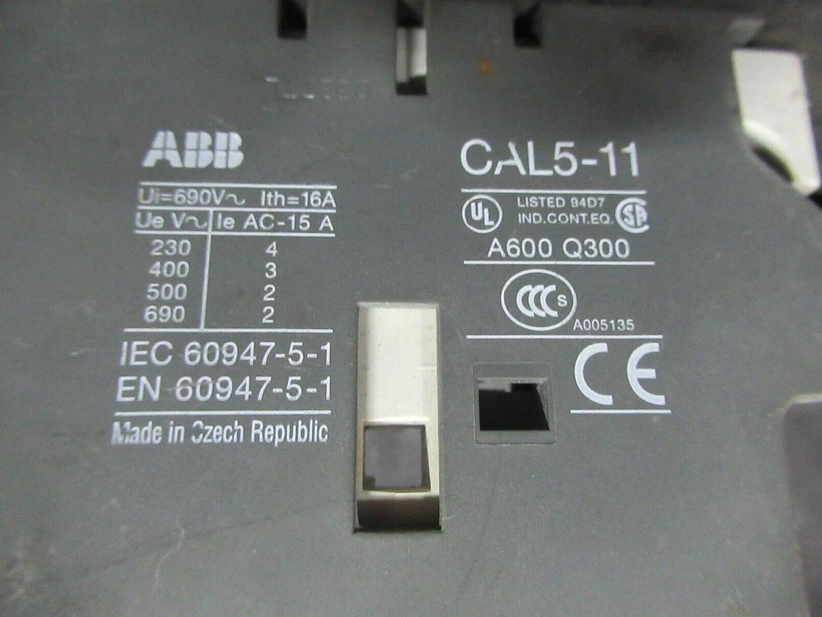 Used ABB MECHANICAL INTERLOCK / AUXILLIARY CONTACT CAL5-11 600 VOLT 16 AMP A600