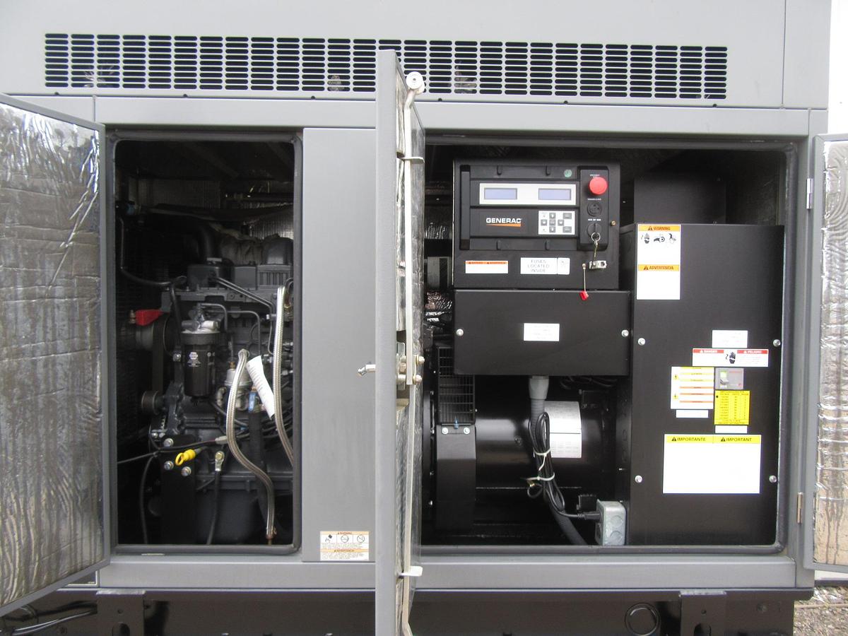 Used 48 KW DIESEL GENERATOR GENERAC 120/240 V FPT 366 HRS SOUND ENCLOSED VIDEO 50 KW