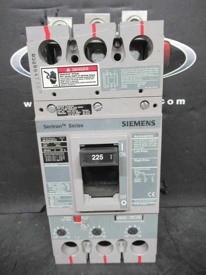 Used SIEMENS SENTRON BREAKER HFXD63B225 225 AMP 600 VAC 3-POLE TYPE: HFXD6