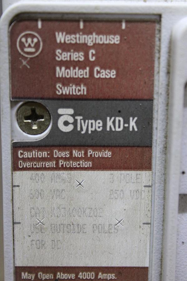 Used CUTLER HAMMER KD-K CIRCUIT BREAKER KD3400KZ02 400 AMP 600 VAC 3-POLE