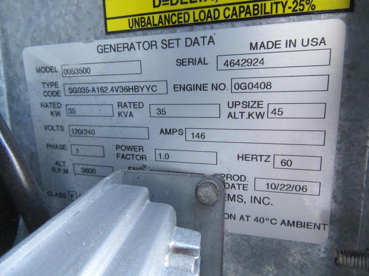 Used 35 KW 30KW GENERATOR GENERAC NAT. GAS LP PROPANE 120/240V 1 PH 403 HRS VIDEO
