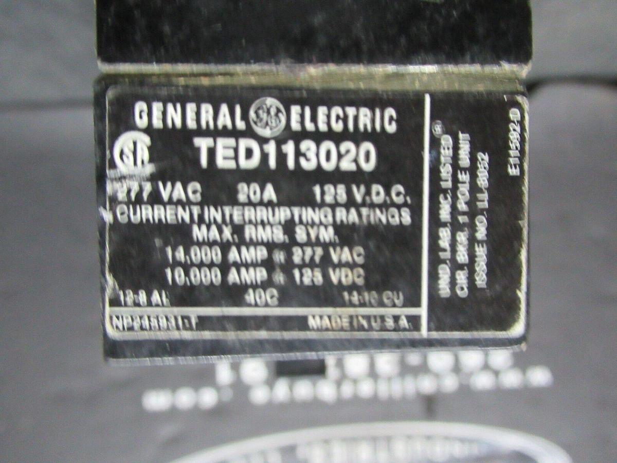 Used GE CIRCUIT BREAKER TED113020 20 AMP 277 VAC SINGLE POLE **LOT OF 4**