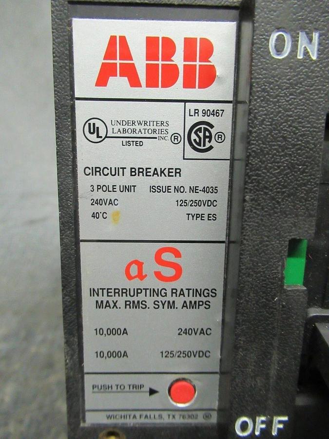 Used 40 AMP ABB BREAKER UXAB 727131 R 11 240VAC 3 POLE W/ TOP LUGS **WARRANTY**
