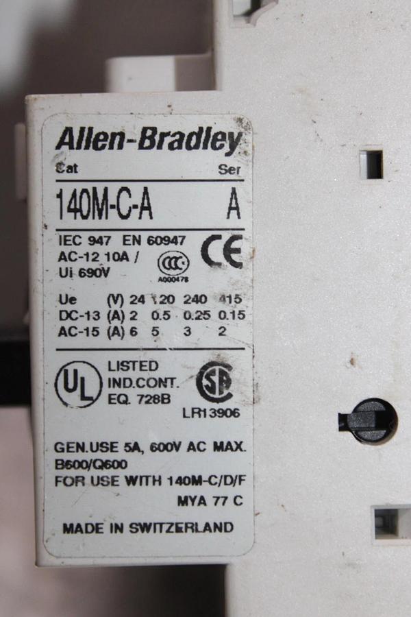 Used ALLEN BRADLEY MANUAL MOTOR STARTER 140M-C2E-B63 600 VAC 3-POLE 4 TO 6.3 AMP