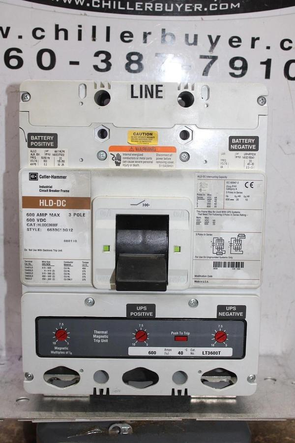 Used CUTLER-HAMMER DC CIRCUIT BREAKER HLDDC3600F 600 AMP 600 VDC W/ PLUG