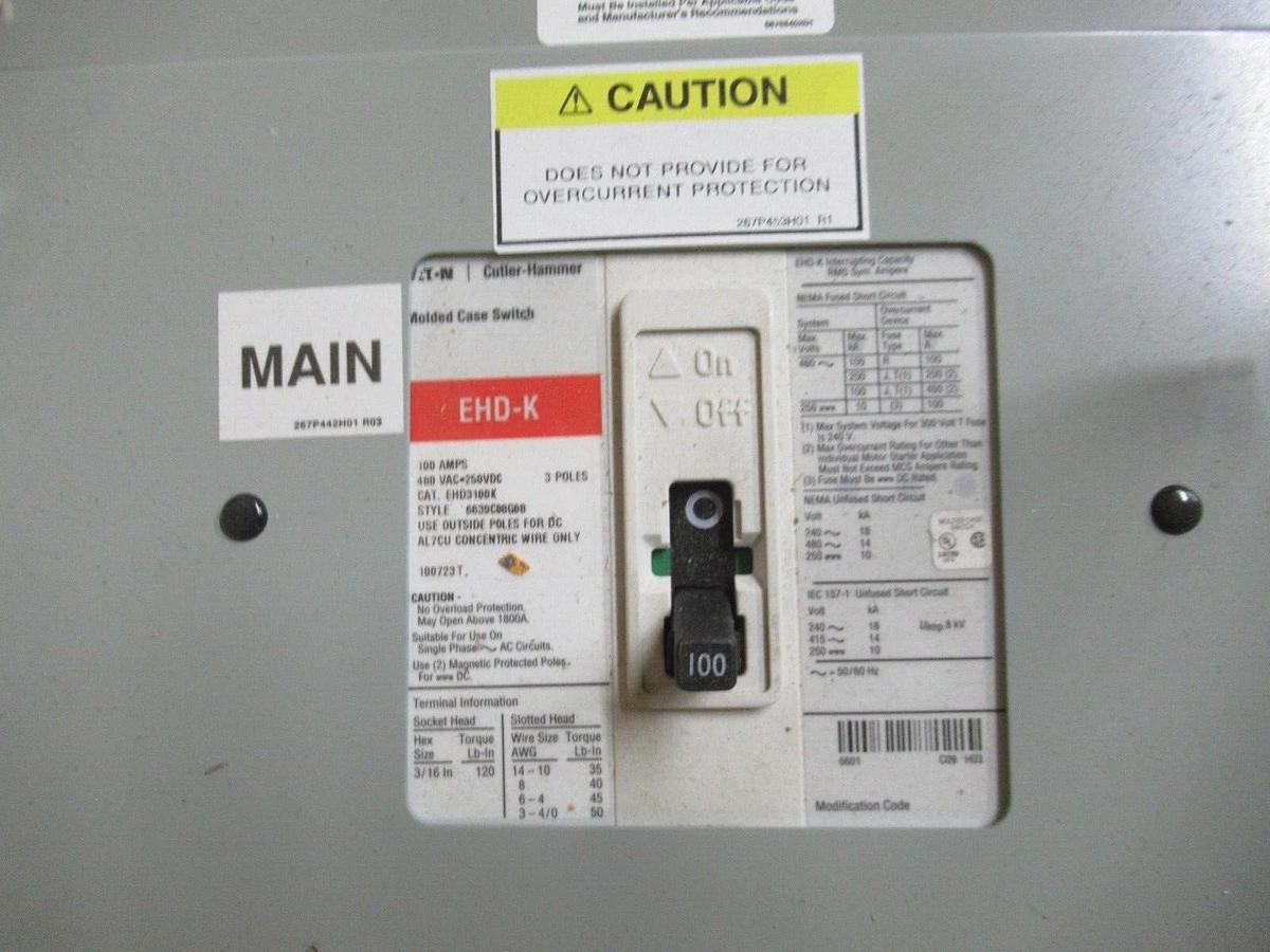 Used EATON POW-R-LINE MAIN SERVICE PANEL PRL1A EZB2036R 100 AMP 240/120 VAC 1 PHASE