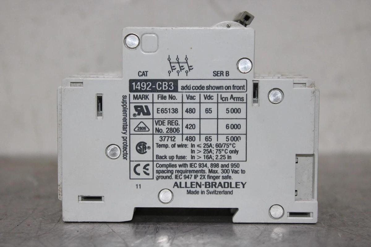 Used ALLEN BRADLEY CIRCUIT BREAKER 1492-CB3 480/277 VAC 10 AMP 3-POLE