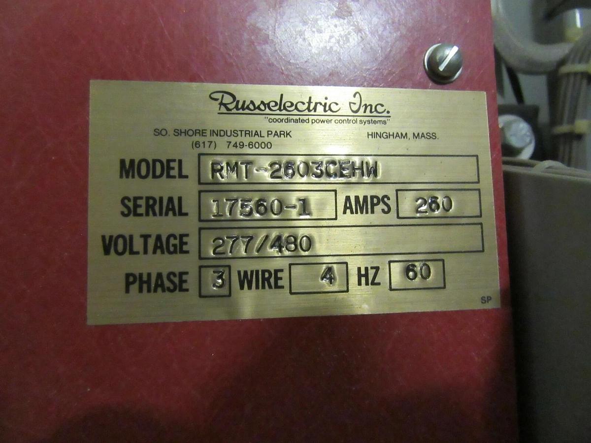 Used RUSSELECTRIC AUTOMATIC TRANSFER SWITCH RMT-2603CEHW 260 AMP 480/277 VOLT
