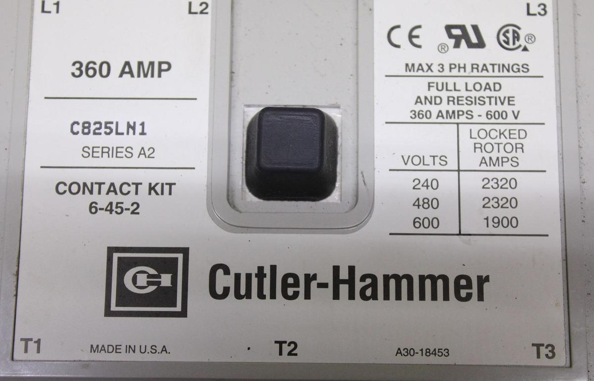 Used CUTLER HAMMER CONTACTOR CE15LN3 600 VAC 85 AMP 75 HP 3-POLE 3-PHASE