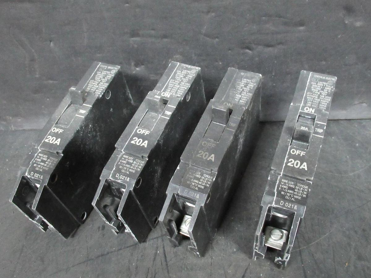 Used GE CIRCUIT BREAKER E11592 TEY 20 AMP 277 VAC SINGLE POLE **LOT OF 4**