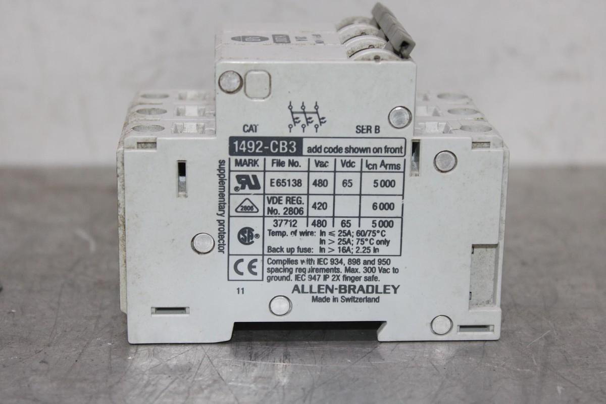 Used ALLEN BRADLEY CIRCUIT BREAKER 1492-CB3 480/277 VAC 20 AMP 3-POLE