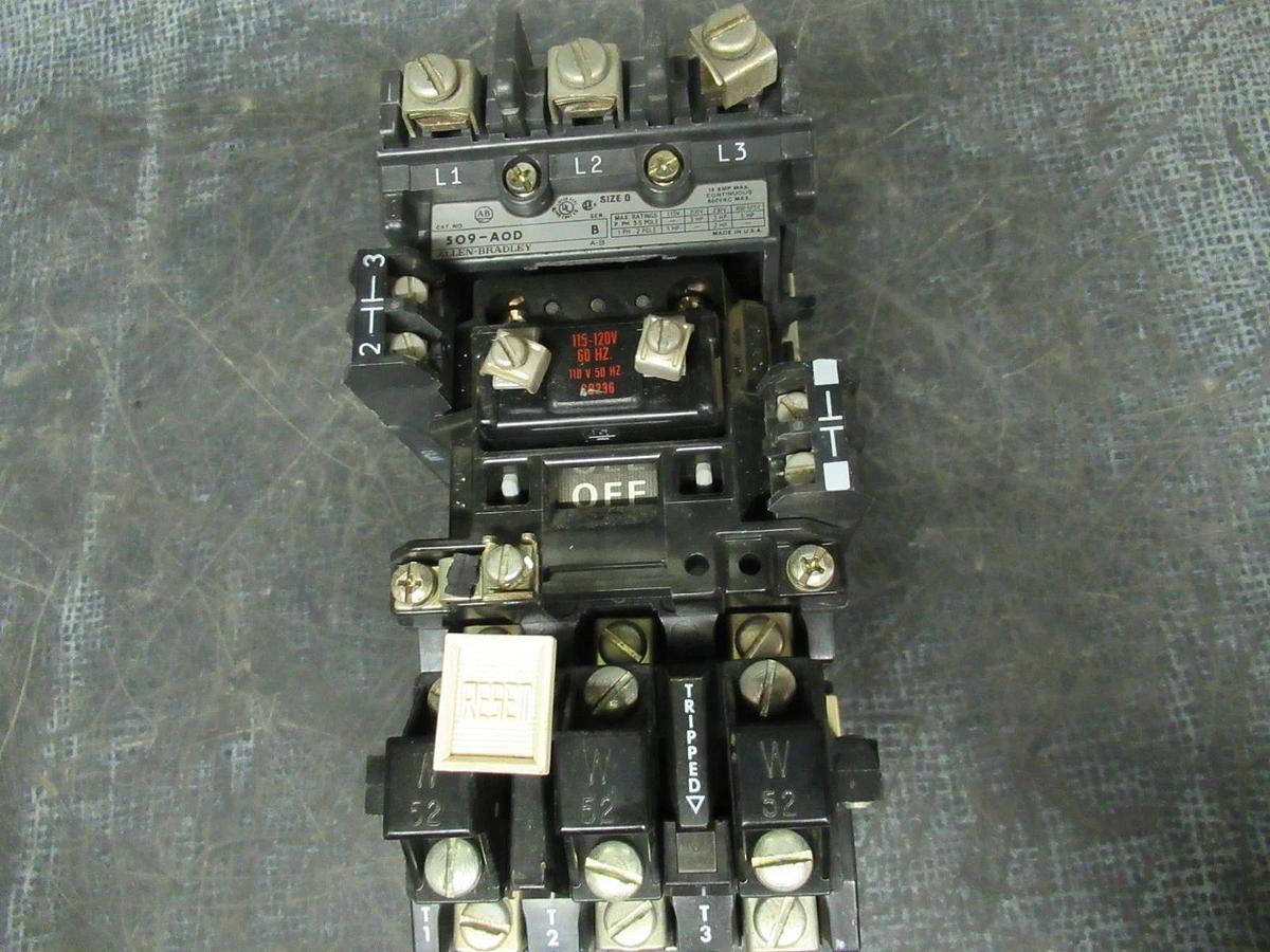 Used ALLEN-BRADLEY STARTER 509-A0D NEMA 0 600V 18A 5HP W/ 42185-800-01 OVERLOAD