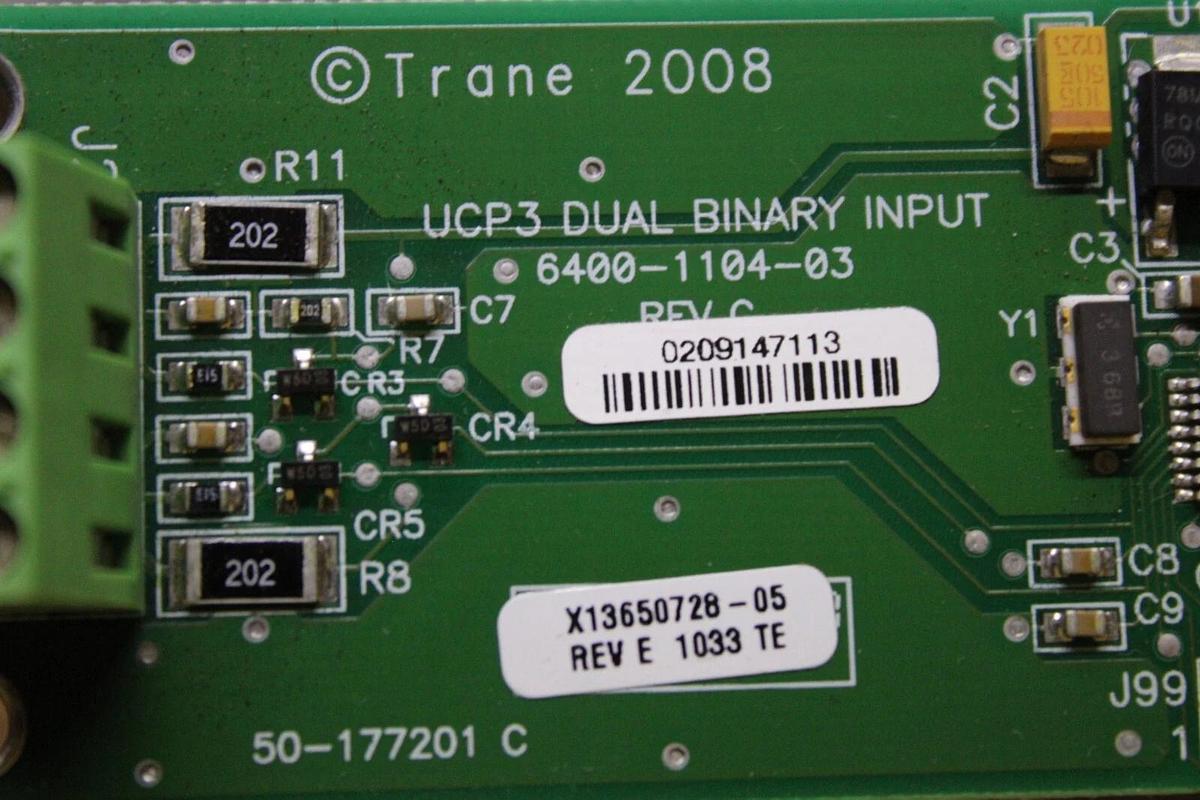 Used TRANE DUAL BINARY INPUT CIRCUIT BOARD X13650728-05 REV. E 6400-1104-03 REV. C