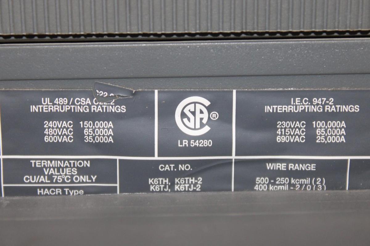 Used ABB CIRCUIT BREAKER SACE S6 S6H 600 AMP 3-POLE 600 VOLT W/ AUX SWITCH