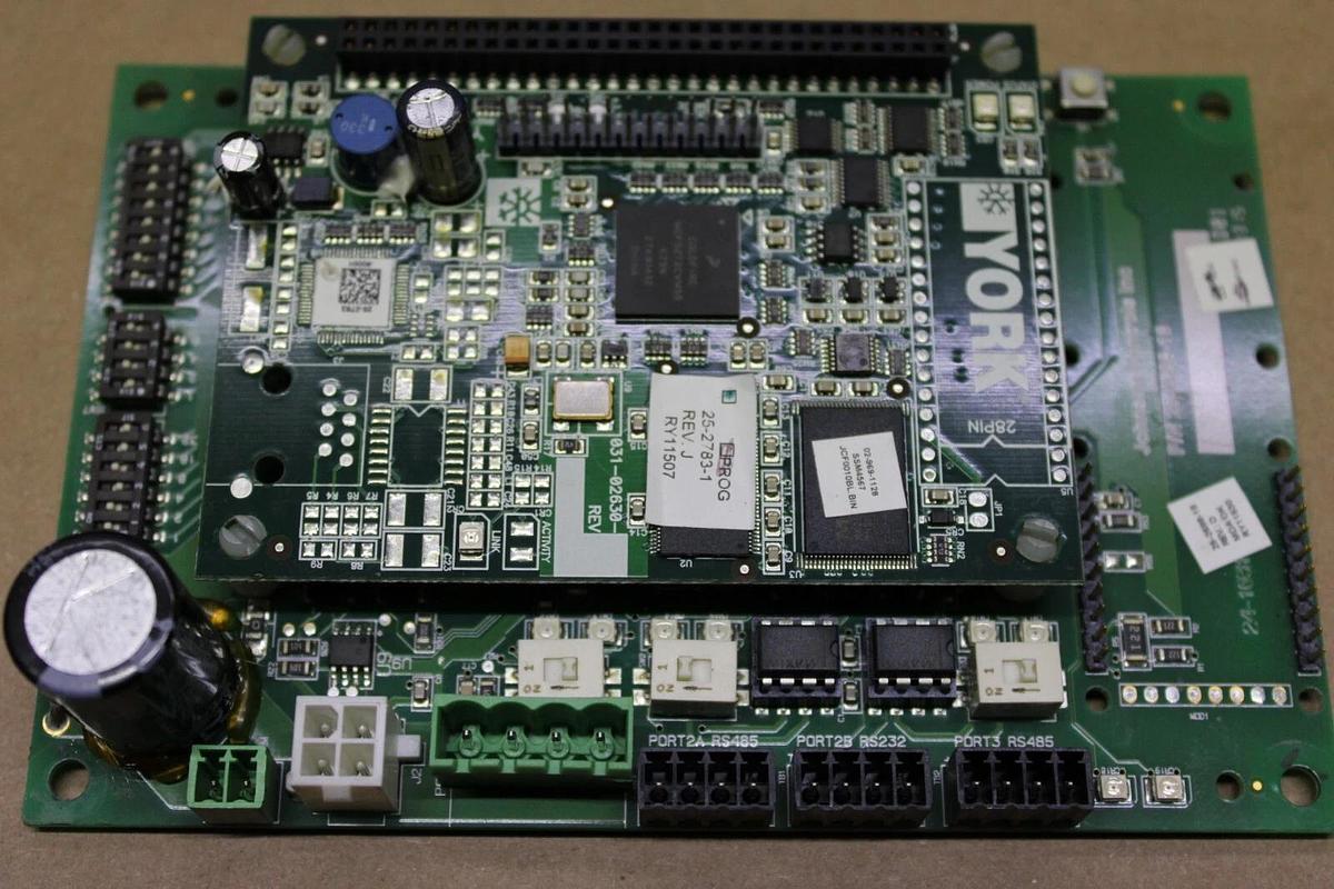 Used YORK STACKED CHILLER INTERFACE BOARD 25-2698-18 REV. D W/ 25-2783-1 REV. J
