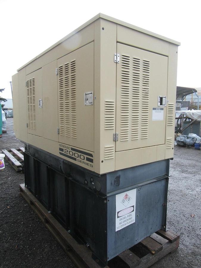 Used 50 KW DIESEL GENERATOR GENERAC 120/240V 1 PH ONLY 137.5 HRS  ENCLOSED 50 KW