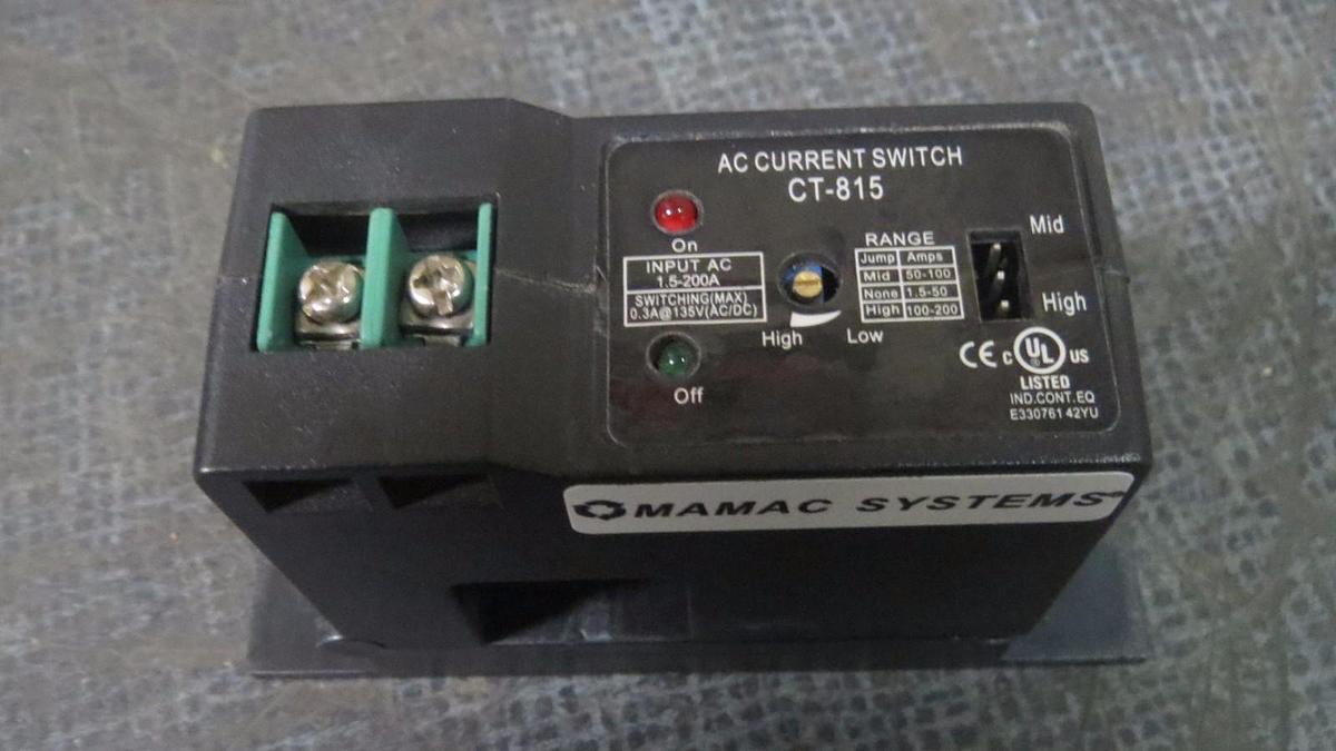 Used MAMAC SYSTEMS AC CURRENT SWITCH (1) 1.5-200 AMP  MODEL: CT-815
