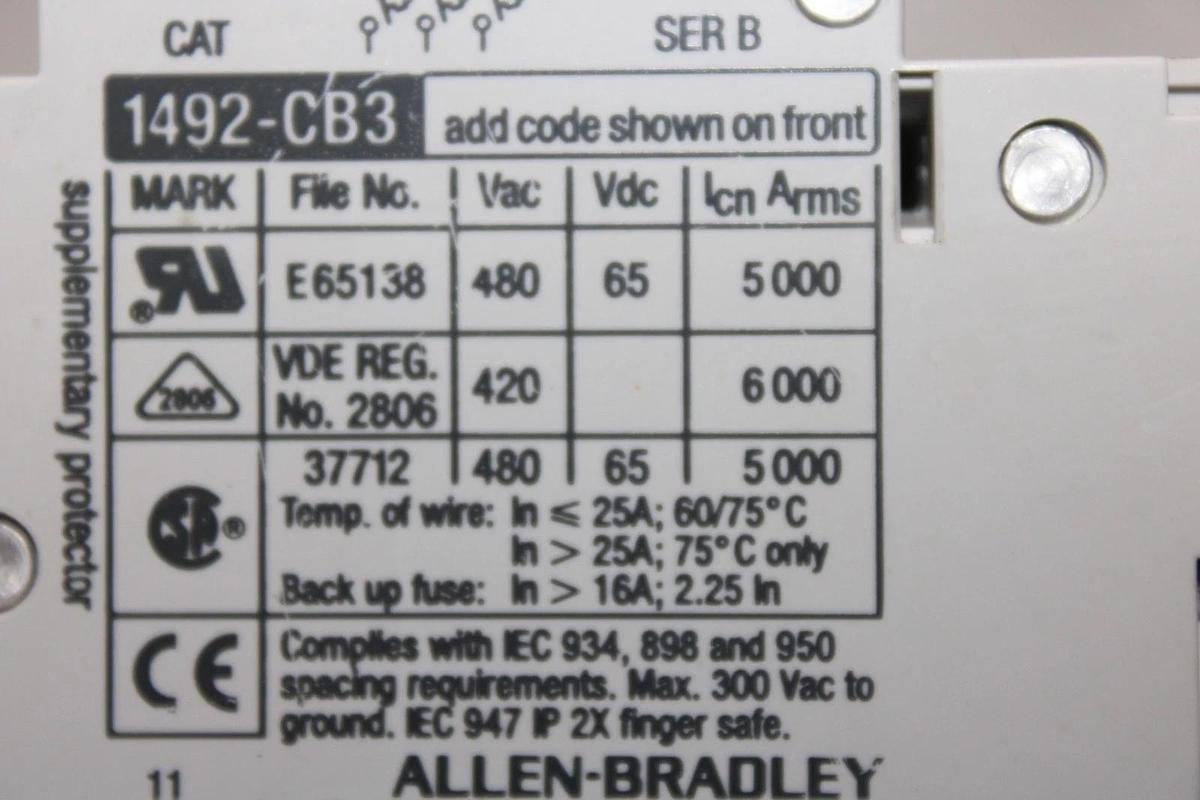 Used ALLEN BRADLEY CIRCUIT BREAKER 1492-CB3 1492-ACB 480/277 VAC 30 AMP 4-POLE