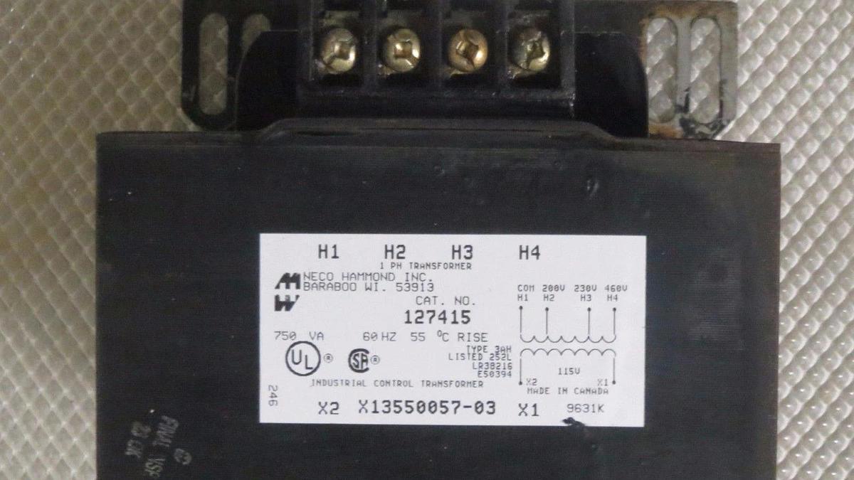 Used NECO HAMMOND CONTROL TRANSFORMER X13550057-03 1 PH 750 VA 60 Hz 127415