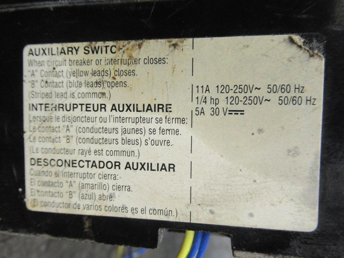 Used SQUARE D DC BREAKER KHL3622522DC2315 225 AMP 600 VDC W/ UVR TRIP & AUX SWITCH