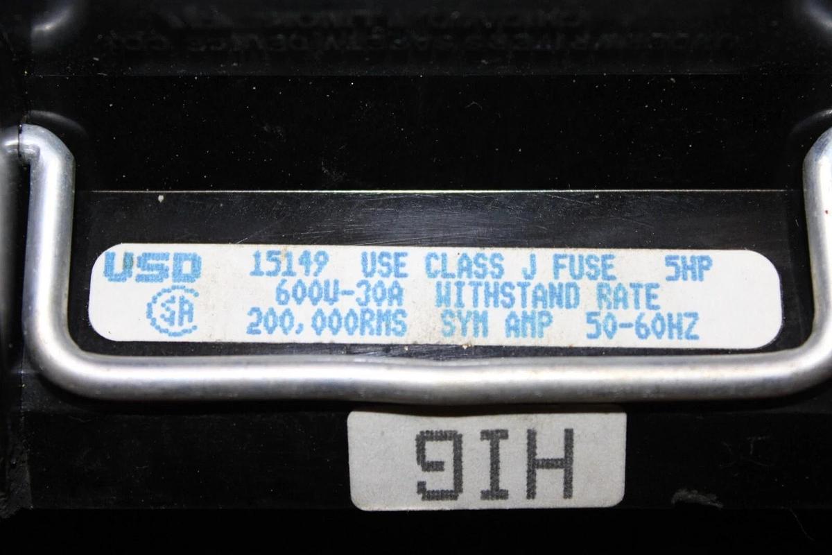 Used LOT OF 3 USD PULLOUT FUSE BLOCK SWITCH 15149 600 VAC 30 AMP 3-POLE 50/60 HZ 5 HP