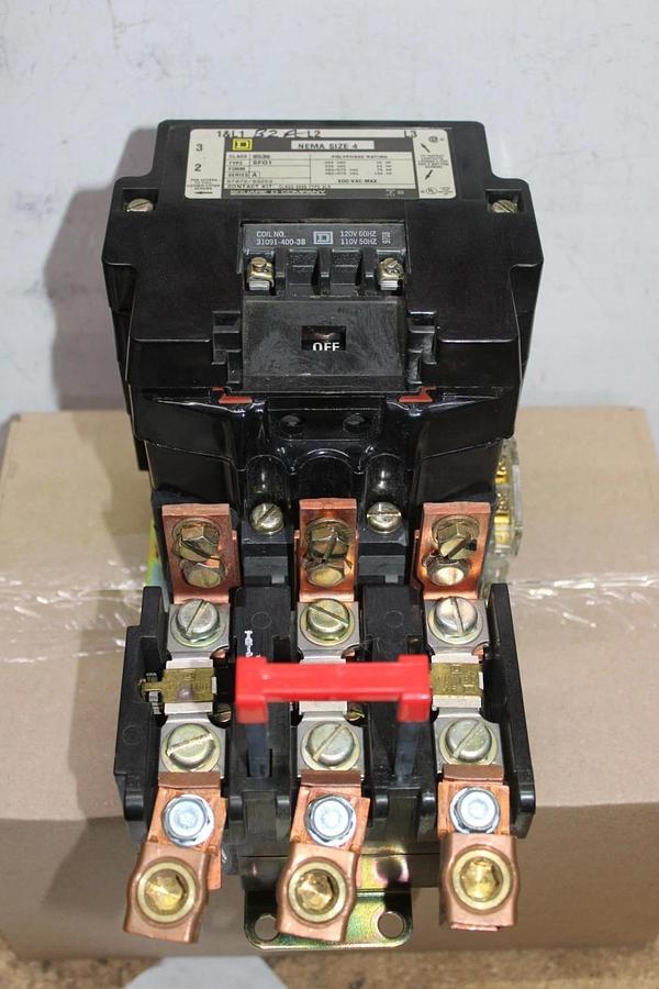 Used SQUARE D NEMA STARTER 8536SF01 NEMA 4 600 VAC 3-POLE 100 HP COIL: 120V