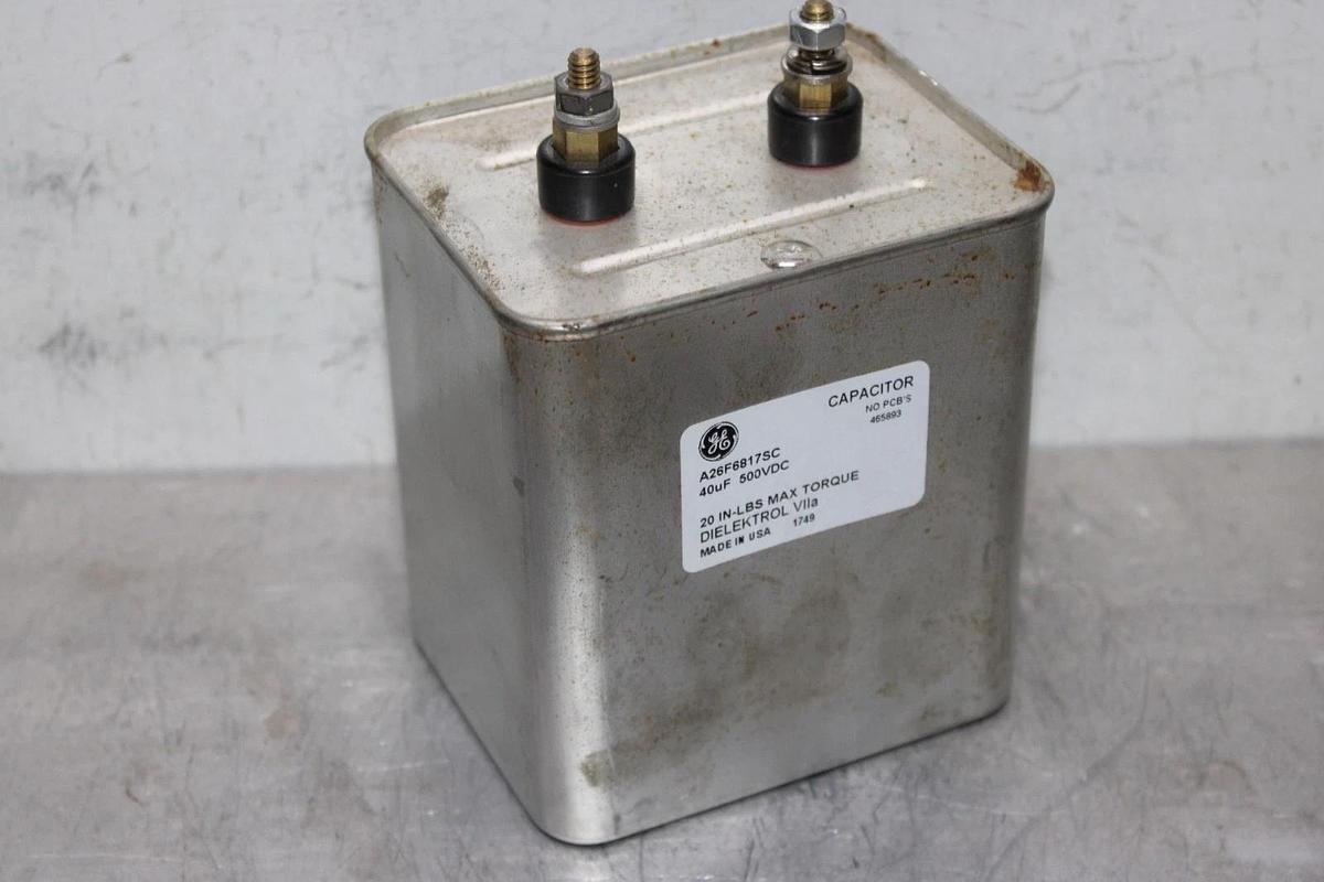 Used GENERAL ELECTRIC DIELEKTROL VIIA CAPACITOR A26F6817SC 40 uF 500 VDC NO-PCB'S
