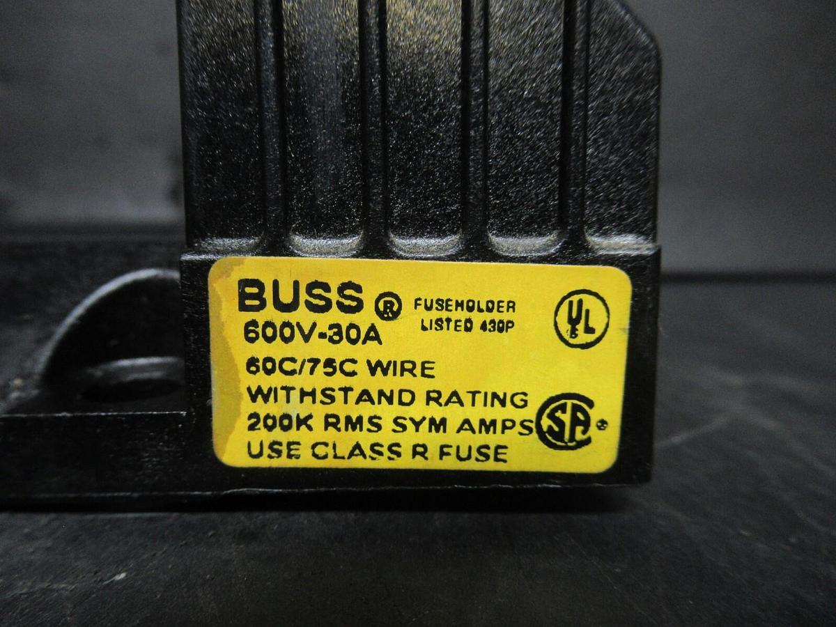 Used BUSS R60030-3CR THREE POLE FUSE BLOCK 30 AMP 600 VOLT CLASS R FUSE **WARRANTY**