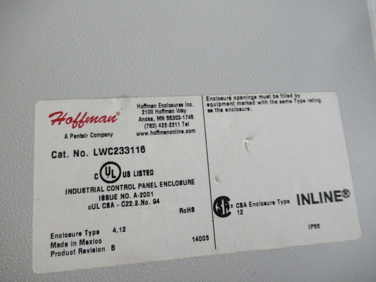 Used HOFFMAN TYPE 4, 12 IP66 ENCLOSURE LWC23116 12" X 9" X 6" **WARRANTY INCLUDED**
