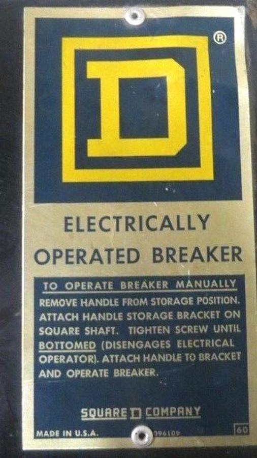 Used SQUARE D ELECTRICALLY OPERATED BREAKER 2,000 AMP W/ SHUNT TRIP & LEADS CPF360000