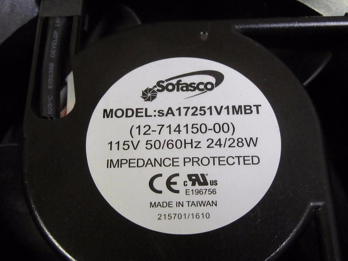 Used SOFASCO COOLING FAN 115 VAC 50/60 Hz 24/28W MODEL: SA17251V1MBT 12-714150-00