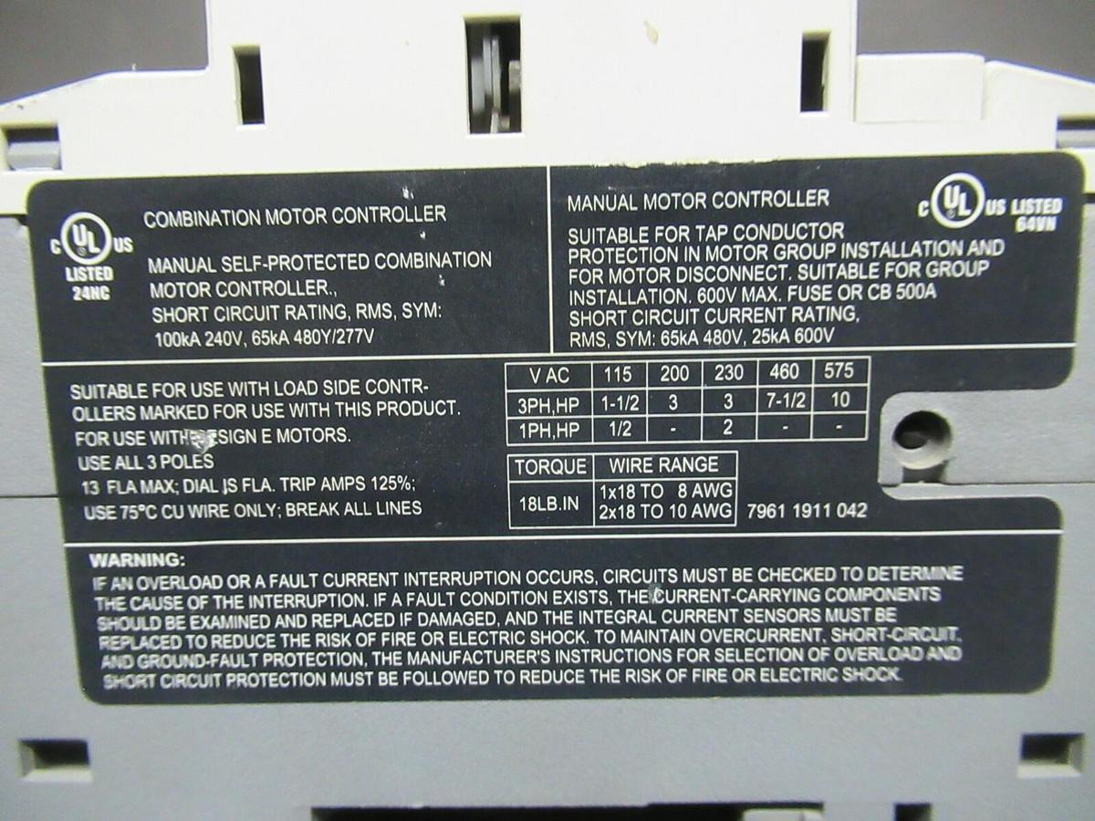 Used BENSHAW MANUAL MOTOR START RMSP-32H 13 AMP 600 VAC 10 HP