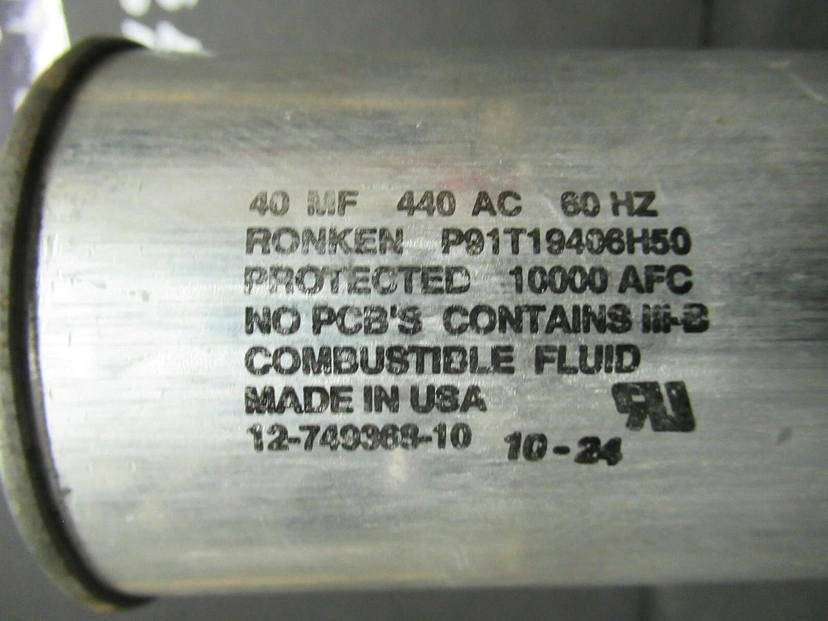 Used RONKEN CAPACITOR P91T19406H50 40 MF 440 VAC 60 HZ **WARRANTY INCLUDED!**