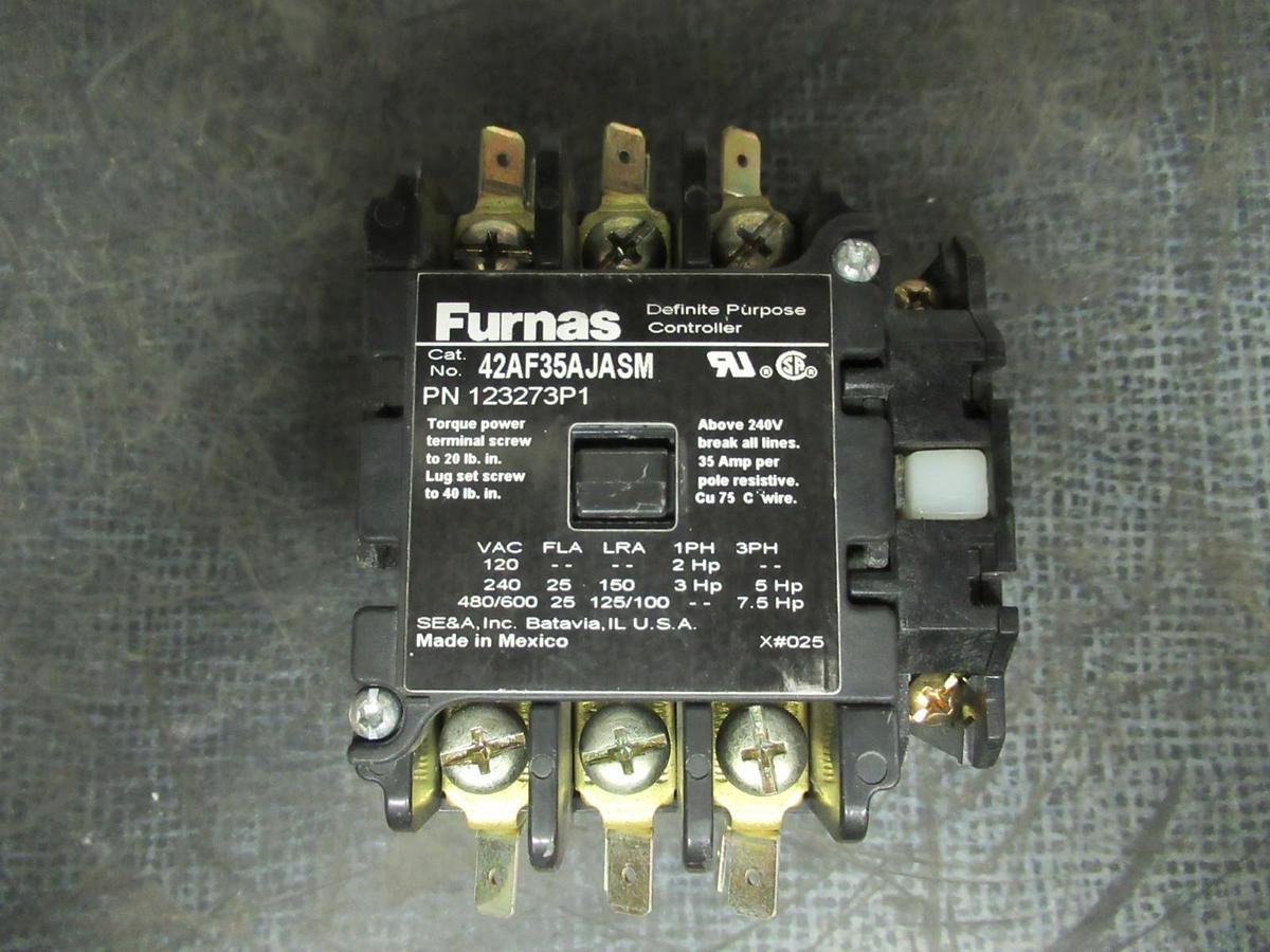 Used FURNAS DEFINITE PURPOSE CONTACTOR 42AF35AJASM 25A 600V 7.5HP 24 VAC