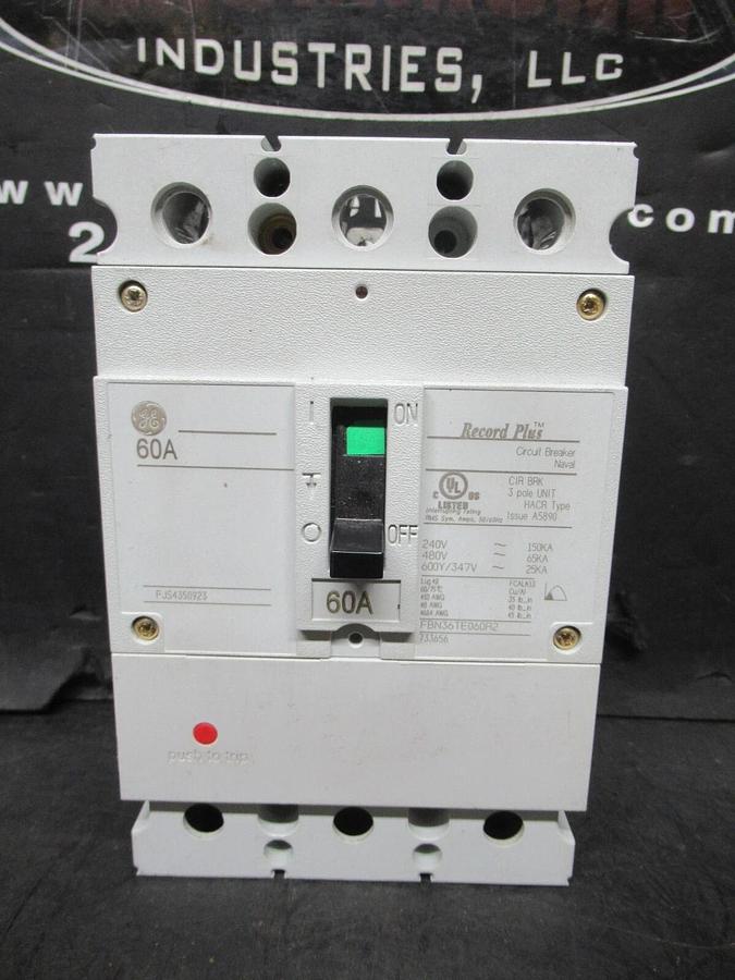 Used GE BREAKER RECORD PLUS FBN36TE060R2 TYPE: HACR 60 AMP 600 VAC **WARRANTY**