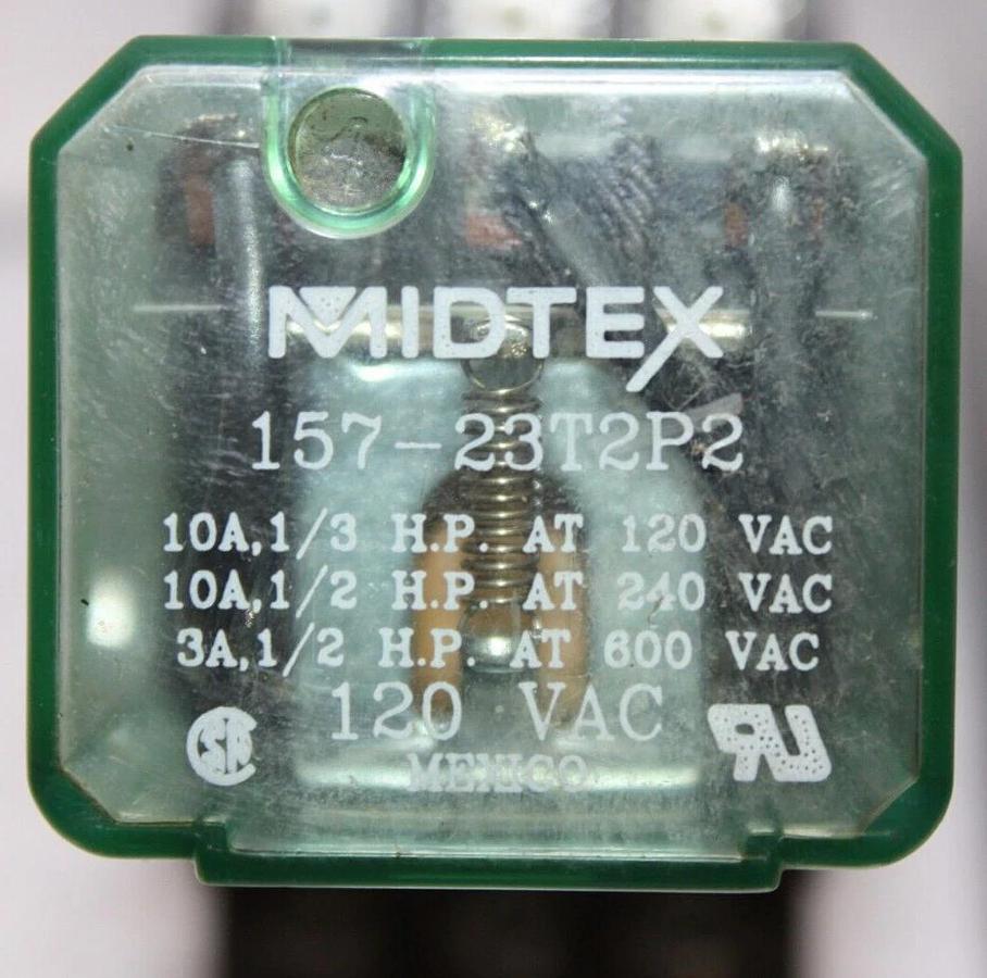 Used MIDTEX RELAY 157-23T2P2 600 VAC 10 AMP COIL: 120 VAC