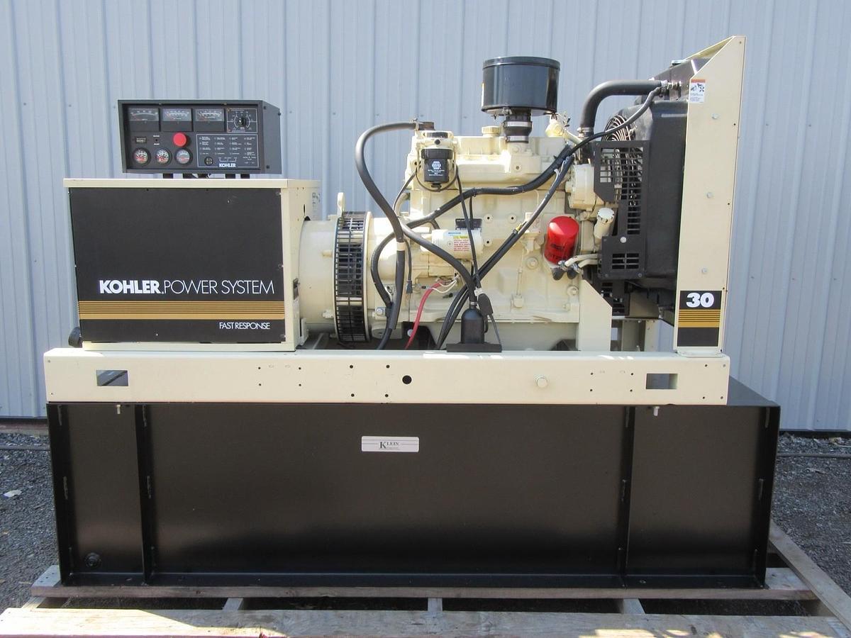 Used 30KW DIESEL GENERATOR KOHLER 120/240 V JOHN DEERE 12-LEAD RECONNECTABLE
