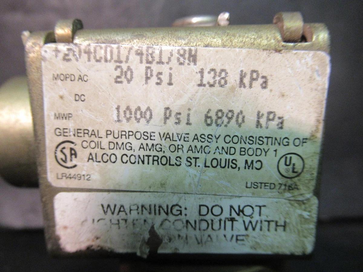 Used ALCO SOLENOID VALVE X13320472-01 1000 PSI - 120 VOLT - 17 WATT - 6890 KPSA