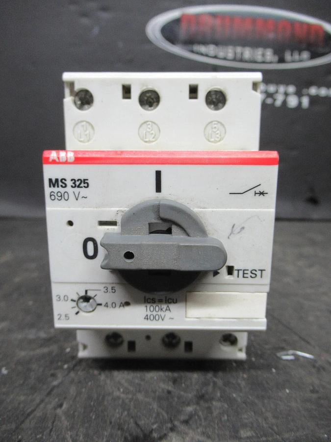 Used ABB MANUAL MOTOR STARTER MS-325 600 VAC 2.5-4 AMPS 3 HP 3-POLE 3-PHASE
