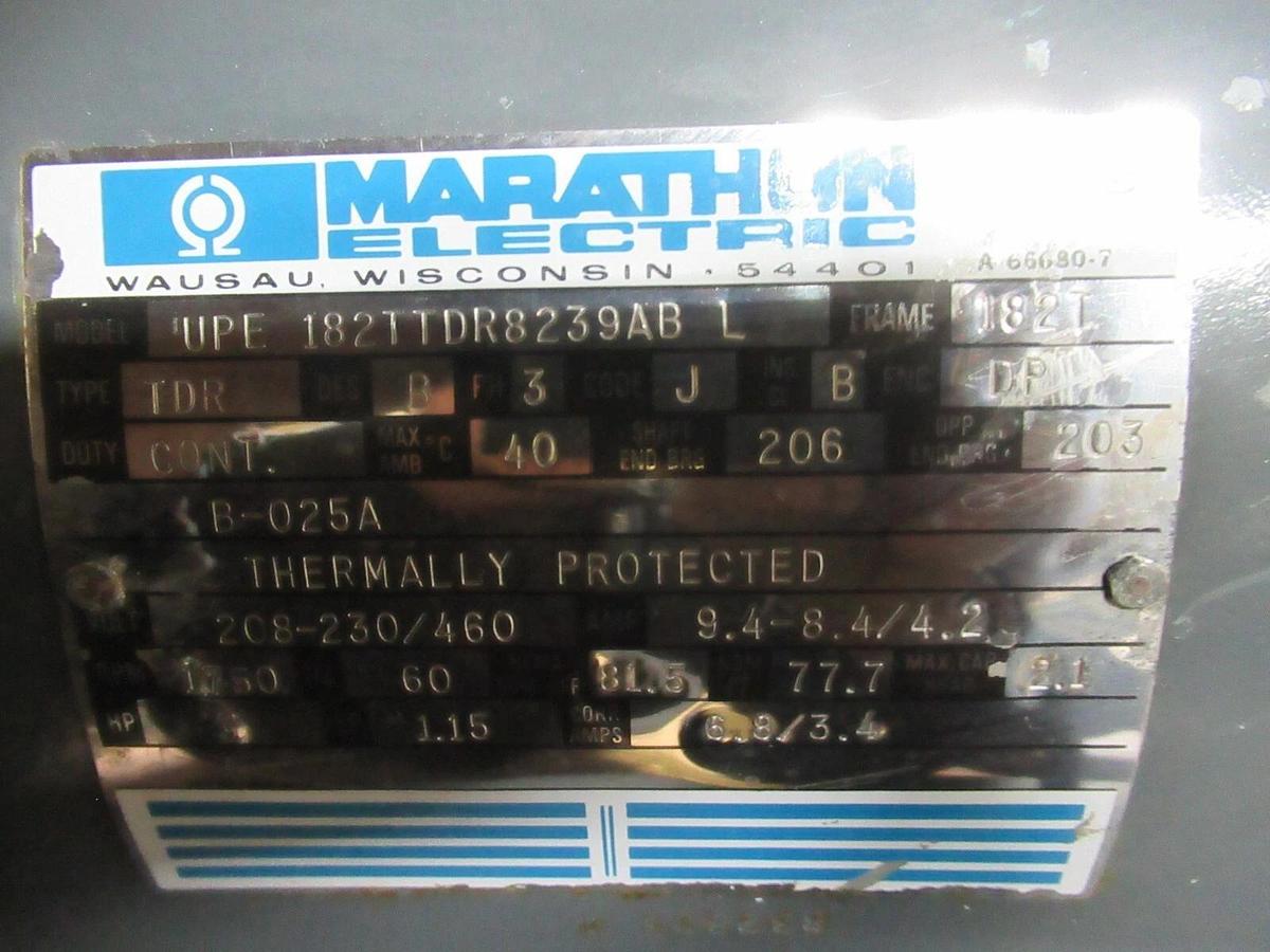 Used MARATHON TDR AC MOTOR 3HP 208-230/460 VOLT 9.4A 60 HZ 1750 RPM 182T FRAME