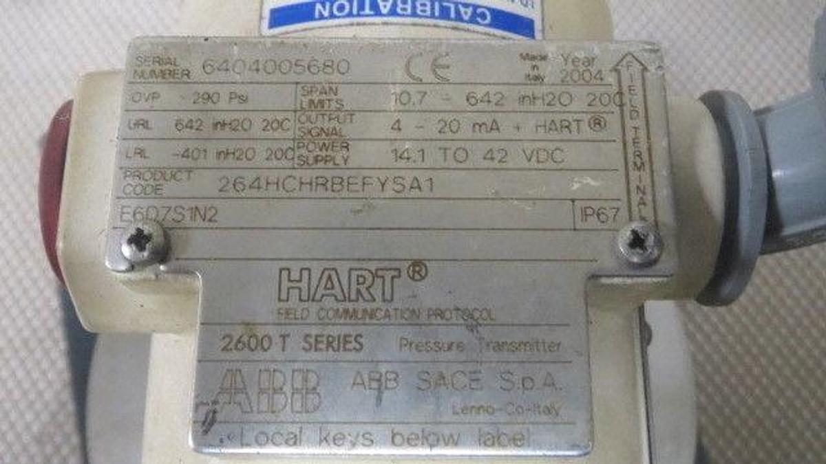 Used ABB HART PRESSURE TRANSMITTER W/ TRANSDUCER 2600T SERIES 264HCHRBEFYSA1