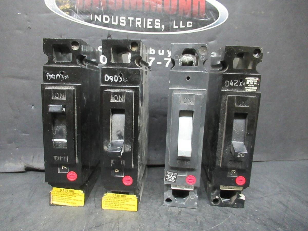 Used GE CIRCUIT BREAKER TED113020 20 AMP 277 VAC SINGLE POLE **LOT OF 4**
