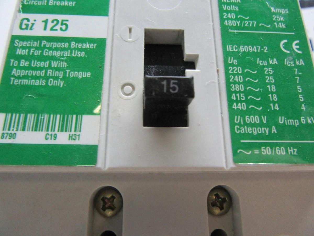 Used CUTLER HAMMER CIRUIT BREAKER GI 125 15 AMP 3-POLE 480/277 VAC **WARRANTY**