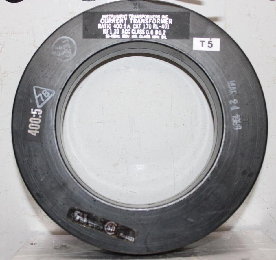 Used INSTRUMENT TRANSFORMERS CURRENT TRANSFORMER 170-RL-401 400:5 50-400HZ 600V