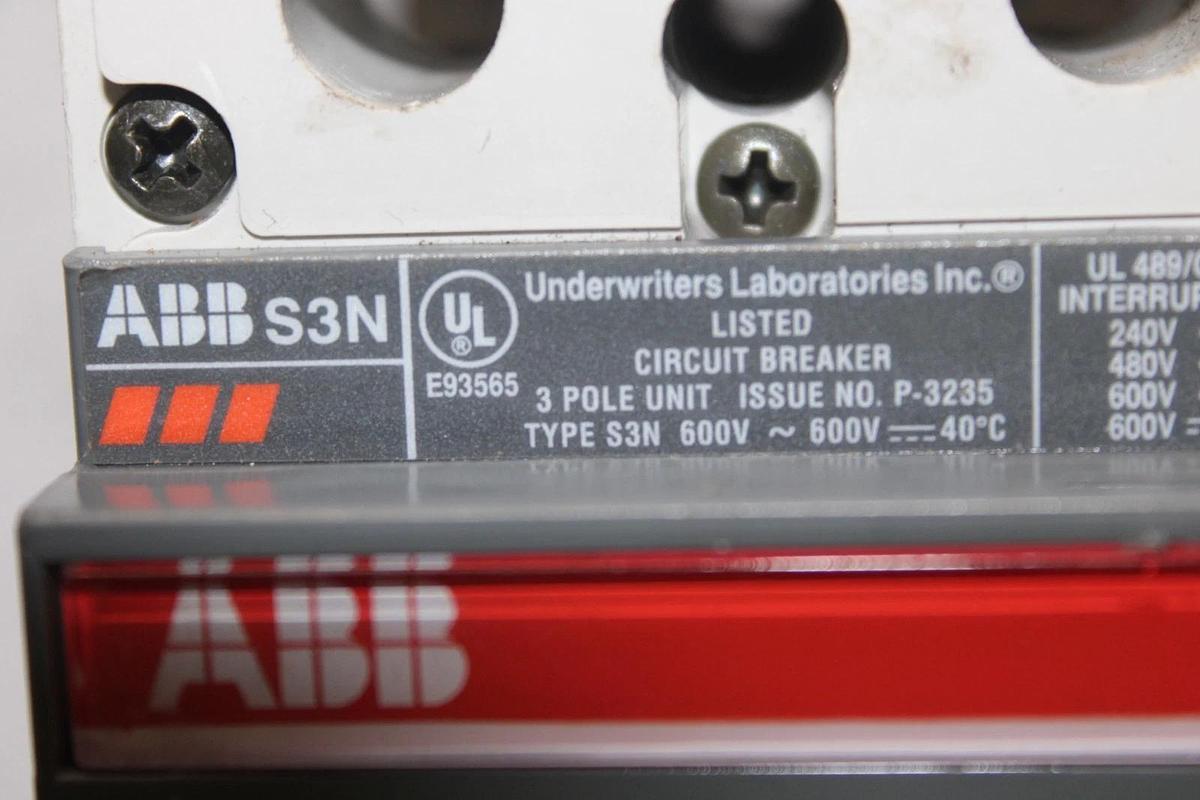 Used ABB CIRCUIT BREAKER SACE S3 S3N 100 AMP 3-POLE 600 VAC **WARRANTY**