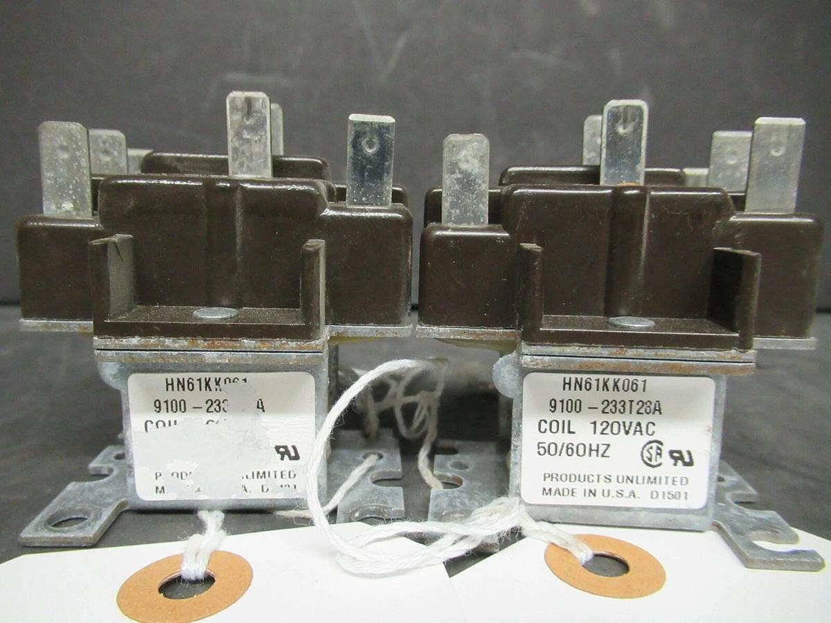 Used LOT OF 2 PRODUCTS UNLIMITED RELAY HN61KK061 / 9100-233T28A 15 AMP 277 VAC 1/2 HP